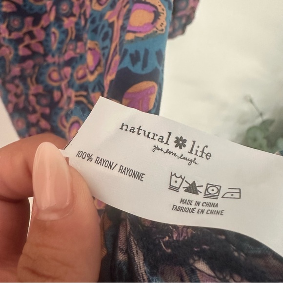 Natural Life Womens Midi Dress Large Floral Boho Tirered Long Sleeve Modest Blue - Picture 3 of 8